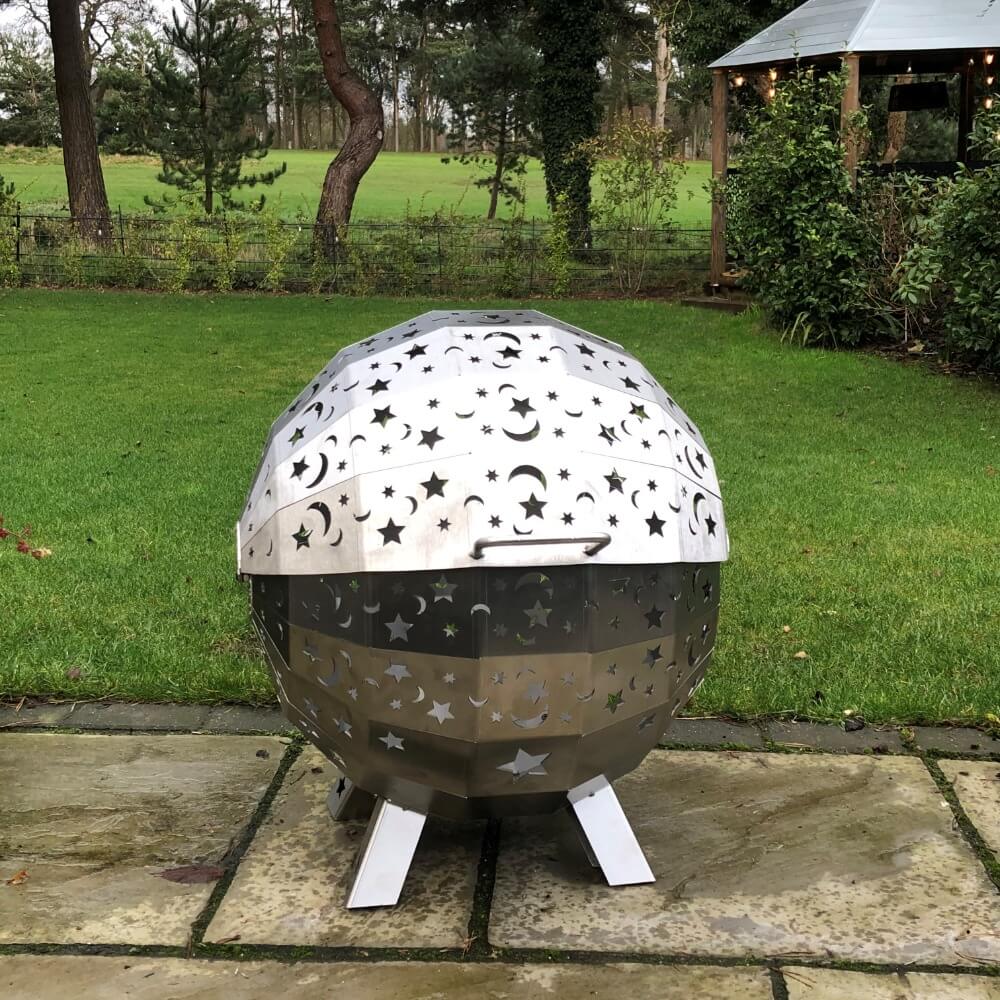 Moon & Stars Fire Globe Fire Pit with legs Riveted 600mm